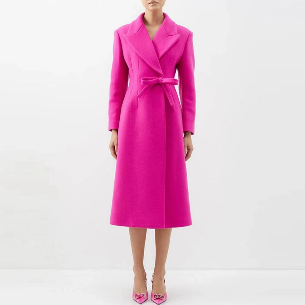 2023 Autumn Winter Fashion Women High Quality Bowtie Woolen Overcoat C497