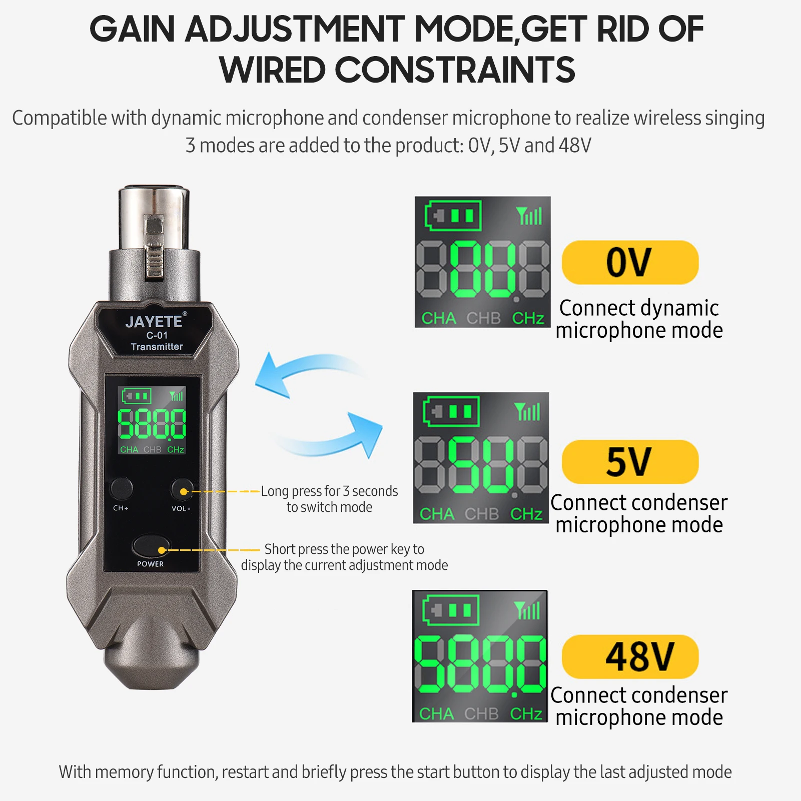 JAYETE C-01 UHF Microphone Converter Professional Wired to Wireless Micphone Transmitter Receiver Guitar Receiving Transmission