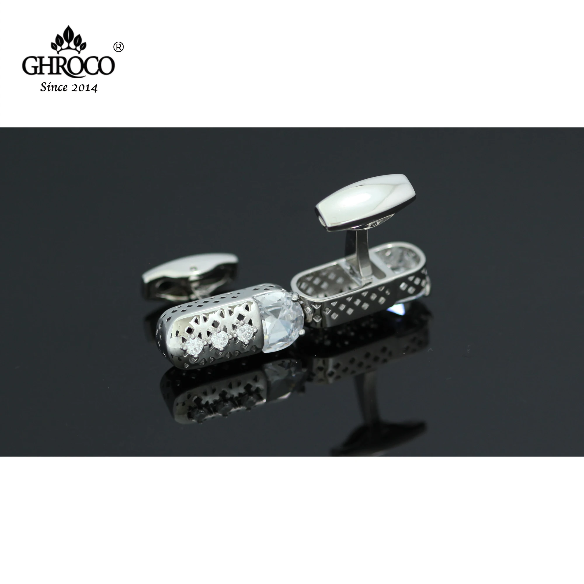 GHROCO High-Quality Exquisite Squae Shaped Zircon Classic French Shirt Cufflinks Fashion Luxury Gift for Business Men & Wedding
