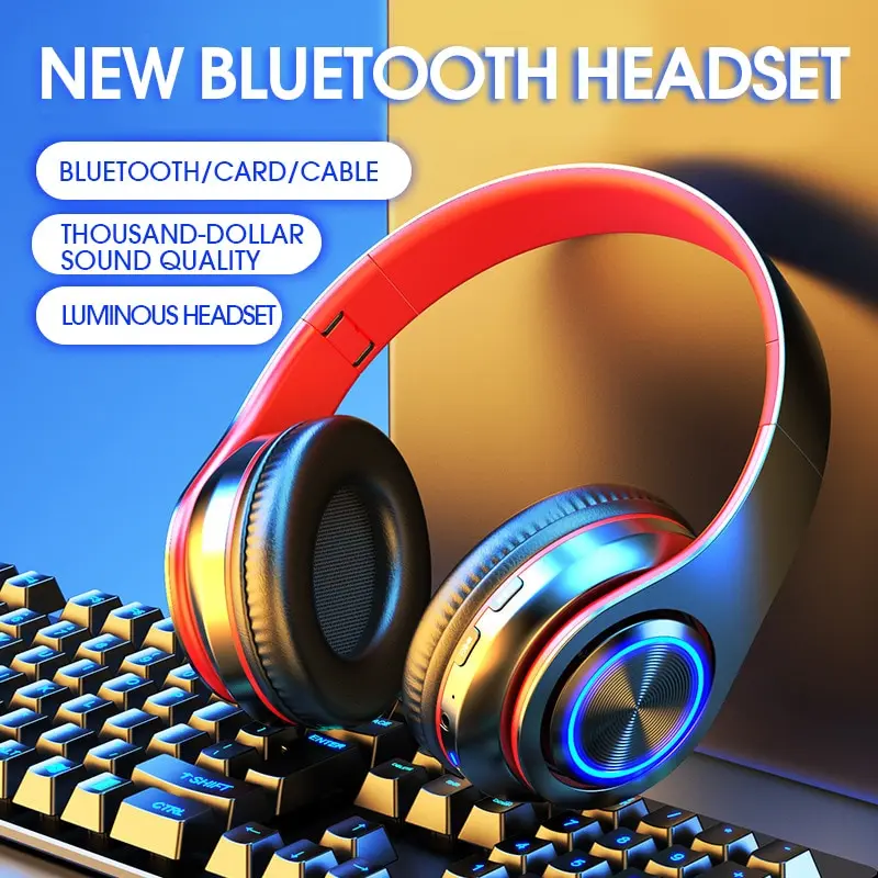 

B39 Wireless Bluetooth Headphone With Colorful Light Pluggable Card Sport Game Music Earphones HIFI Stereo IOS Android in Phone