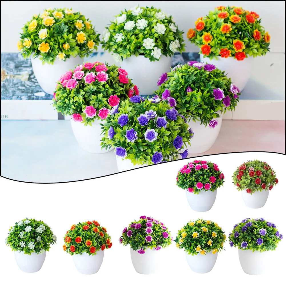 

1pcs 15x14cm Bright Colors Artificial Bonsai Fake Plant Flower Potted Plant For Home Bedroom Garden Wedding Parties Decorative