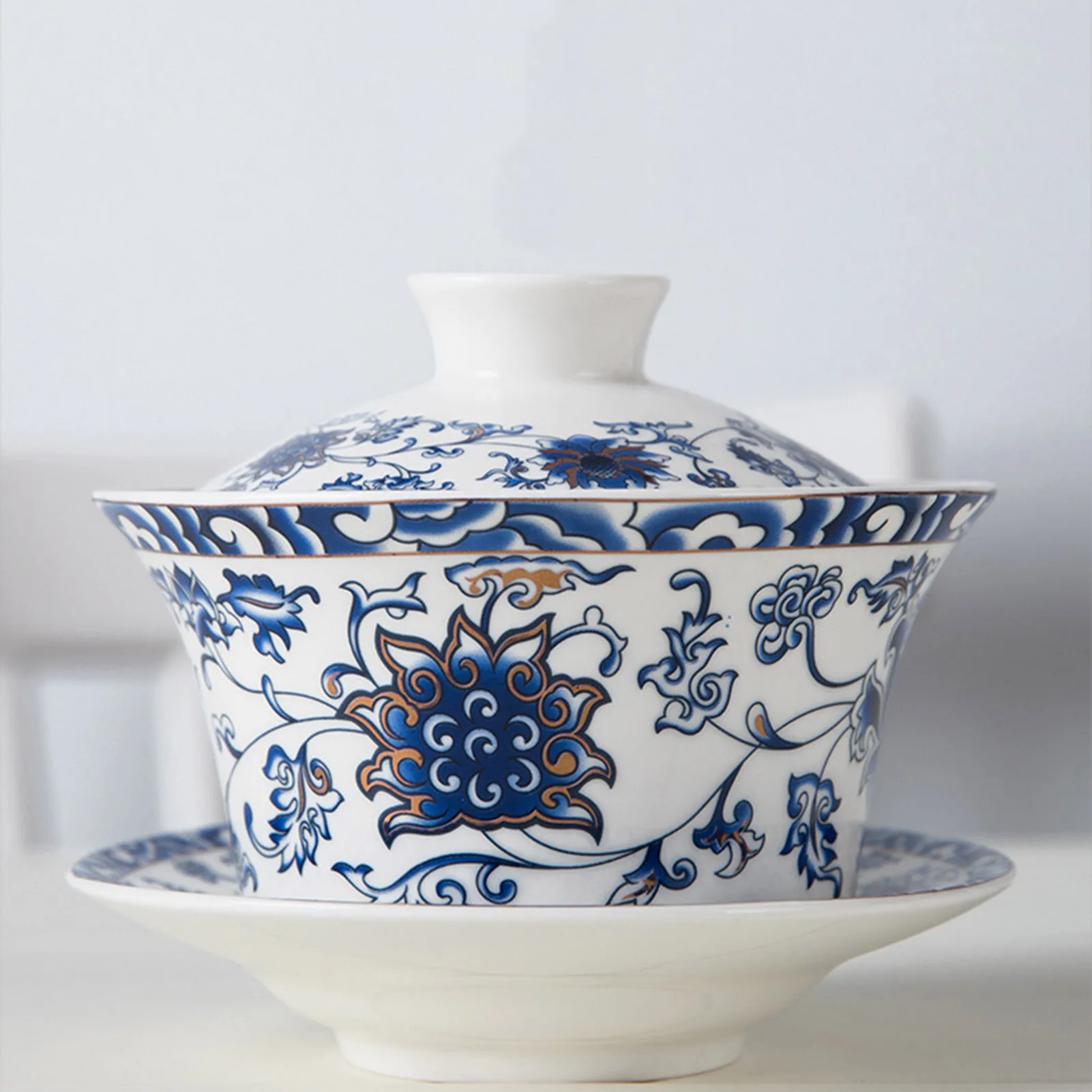 Ceramic Cups Vintage Chinese Style Tea Cup With Tray Lid Exquisite Glazed Color Blue And White Porcelain Patterned 300ml