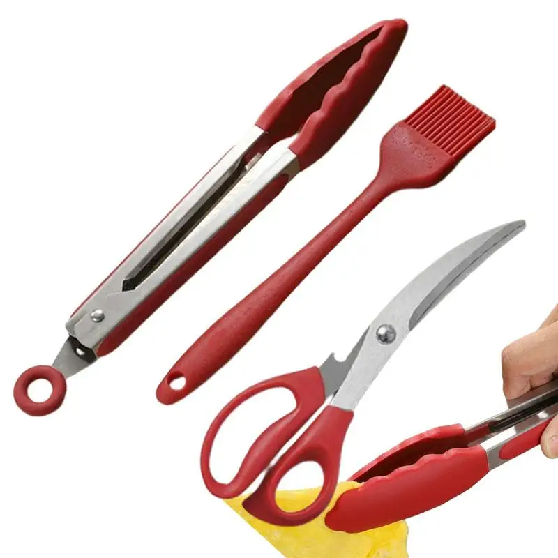 

Grill Tongs Portable Steak Clip Barbecue Brush Food-Grade For Barbecue Grilling BBQ Scissors Kitchen Camping Trips Tools