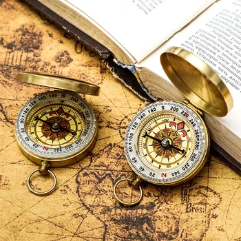 Mini Copper Navigation Compass Outdoor Waterproof Luminous Retro Flip Compasses 2