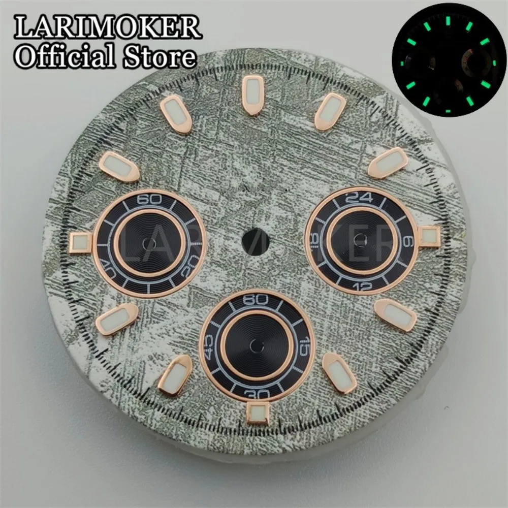 LARIMOKER 30 mm grün/grau/weiß/schwarz Zifferblatt Uhrzeiger mit grün leuchtendem Geeignetem VK63 Quarzwerk Uhrenzubehör – Detail 2
