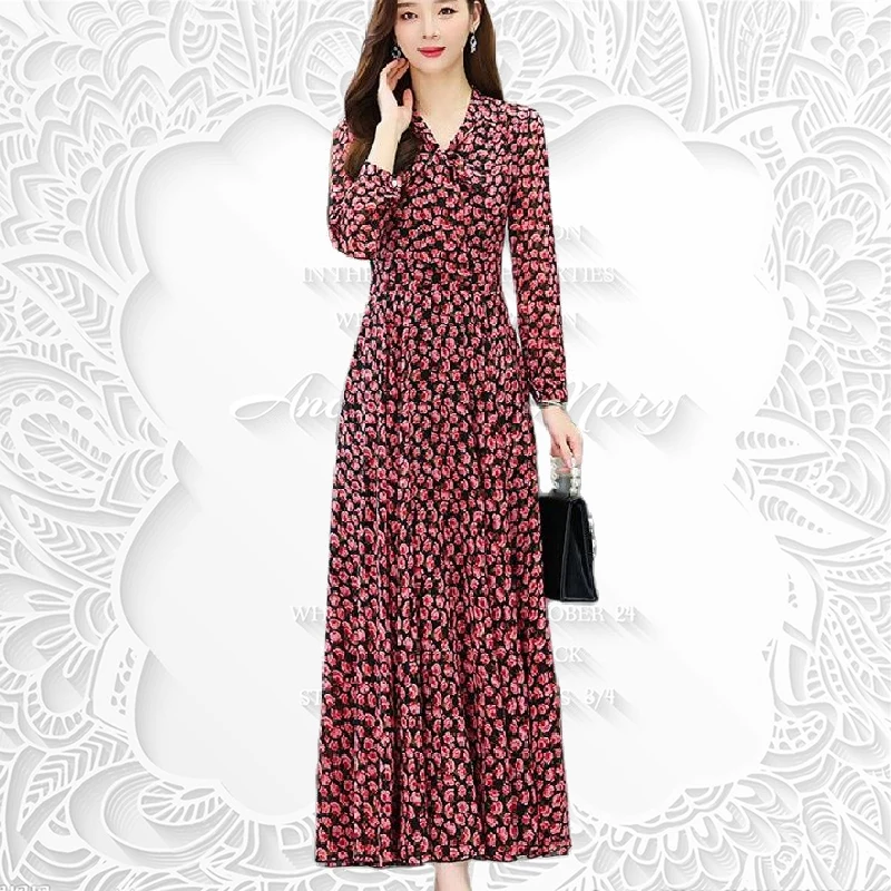 

Женское шифоновое платье с V-образным вырезом и цветочным принтом