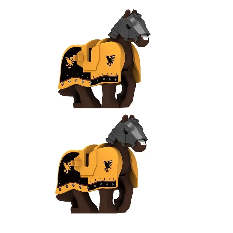 2 Teile/los MOC Mittelalter Ritter Pferd Mini Action-figuren Bausteine Crow Wolf Warhorse Adler Löwe Krieger Ziegel Spielzeug Geschenk – Detail 6