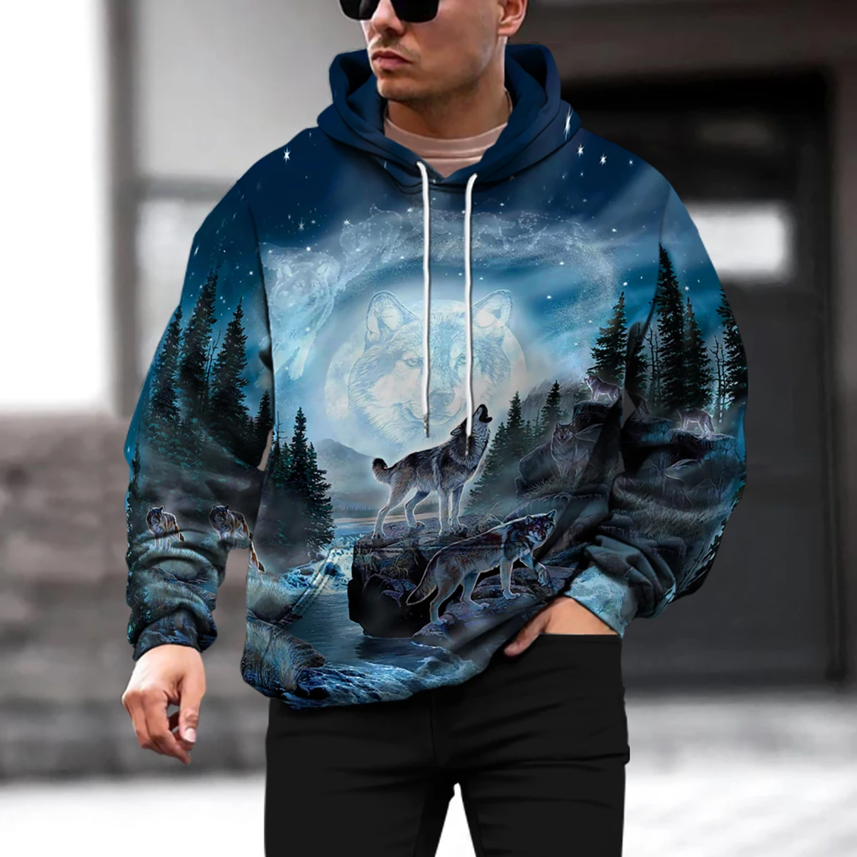 

3D Animal Wolf King Print Men's Sports, Leisure, Vacation, Travel Hip Hop Hoodie Spring and Autumn New S-2XL Casual Clothing