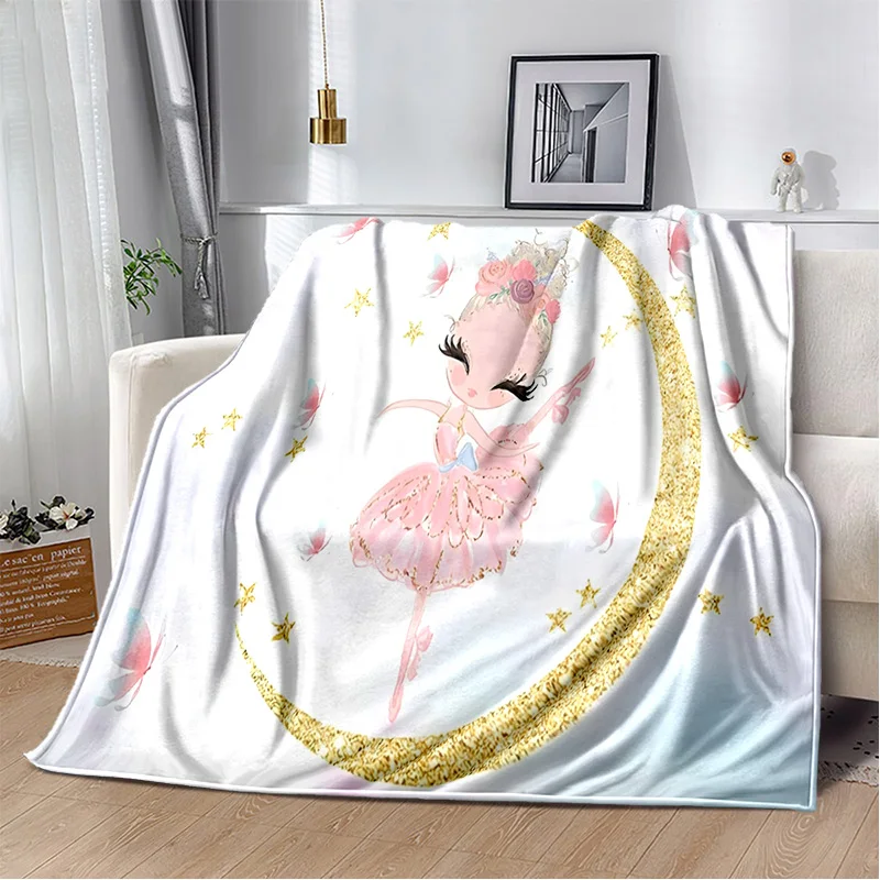 

3D Cute Ballet Girl Ballerina Fairy Cartoon Blanket,Flannel Blanket Throw Blanket,Blanket for Home Living Room Bedroom Sofa Kids