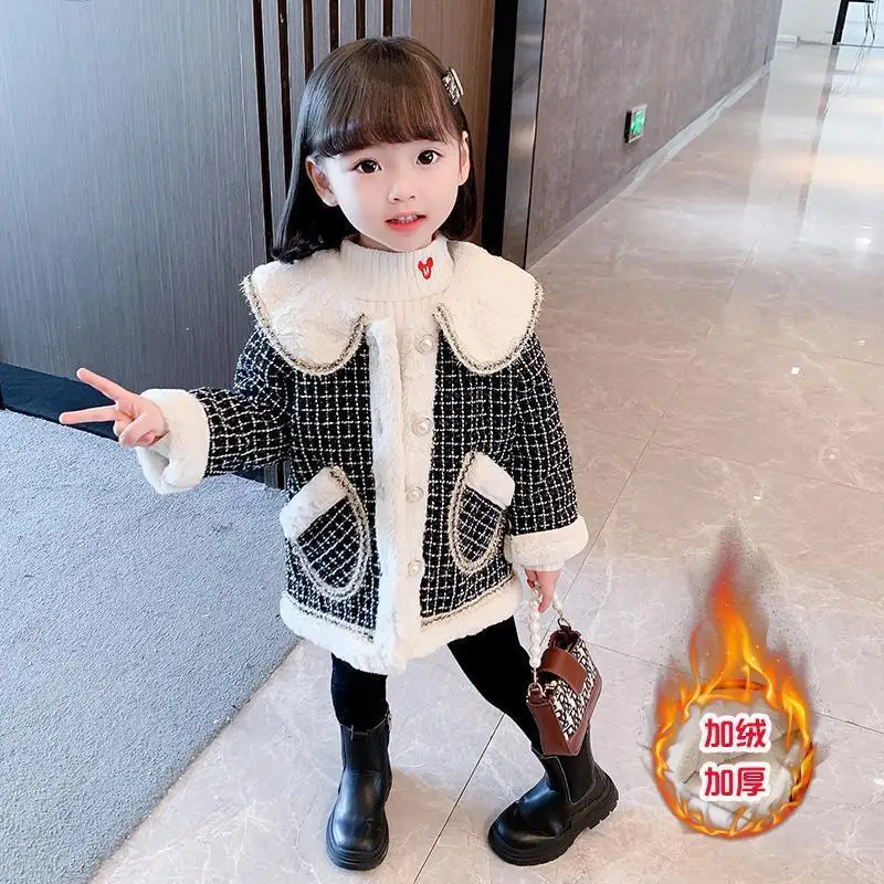 

Babys girls 2-8 Yrs Children Clothes Wool Coat girls Autumn Winter Plus Velvet Thicken Fashion Jacke Windbreaker Kids Overcoat