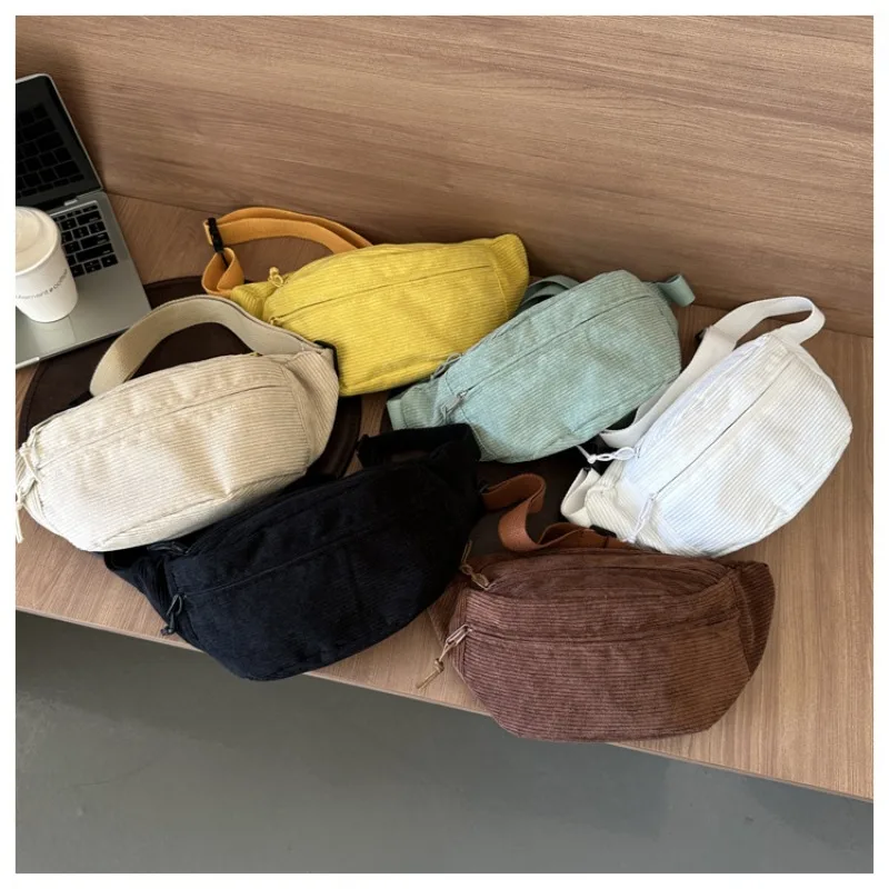 

Corduroy Women Waist Bag Canvas Student Shoulder Crossbody Chest Bag 2024 Fanny Pack Fashion Phone Banana Female Bum Belt Bags