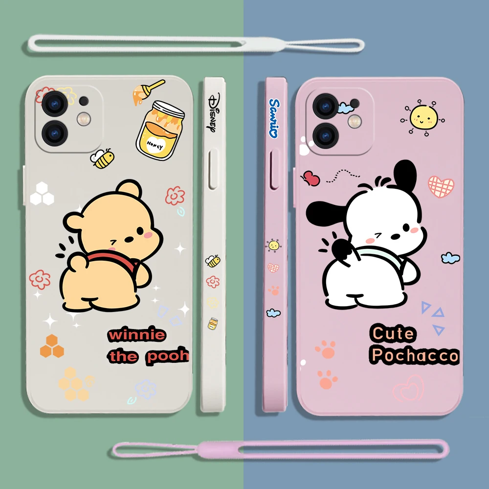 

Winnie-the-Pooh Sanrio Pochacco Phone Case For Samsung Galaxy S23 S22 S21 S20 Ultra Plus FE S10 Note 20 Plus With Lanyard Cover