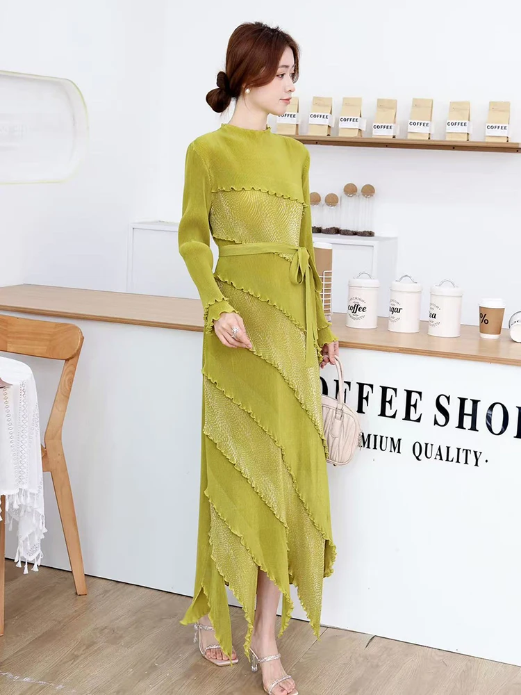 LANMREM High End Irregular Ruffled Panelling Patchwork Design Women's Dress Loose Elastic Slimming Long Sleeve Dresses 2DB3394 - Image 4