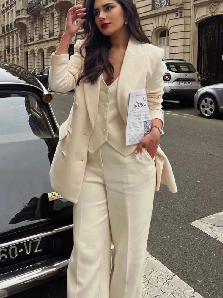 

Women 2023 spring New Fashion long style Double Breasted Blazer Coat Vintage Long Sleeve Pockets Female Outerwear Chic