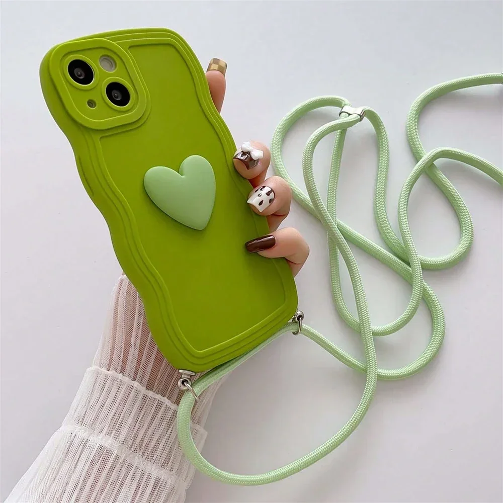 Elegant Crossbody Necklace Lanyard with 3D Love Heart Wave Design Case