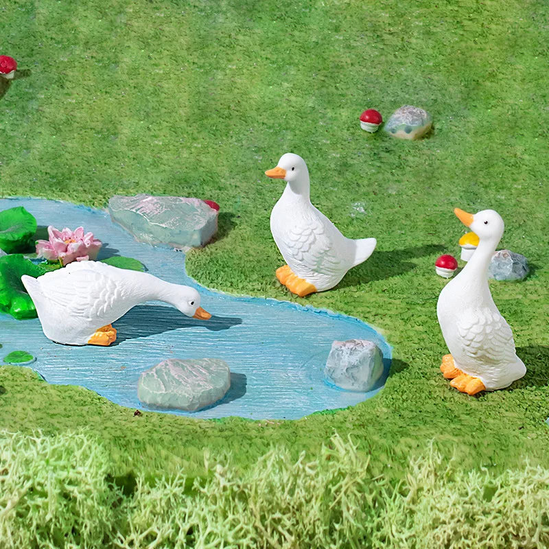 Cute Duck Figurine Miniatures Resin Home Decor Kawaii Desk Garden Accessories Decoration Crafts