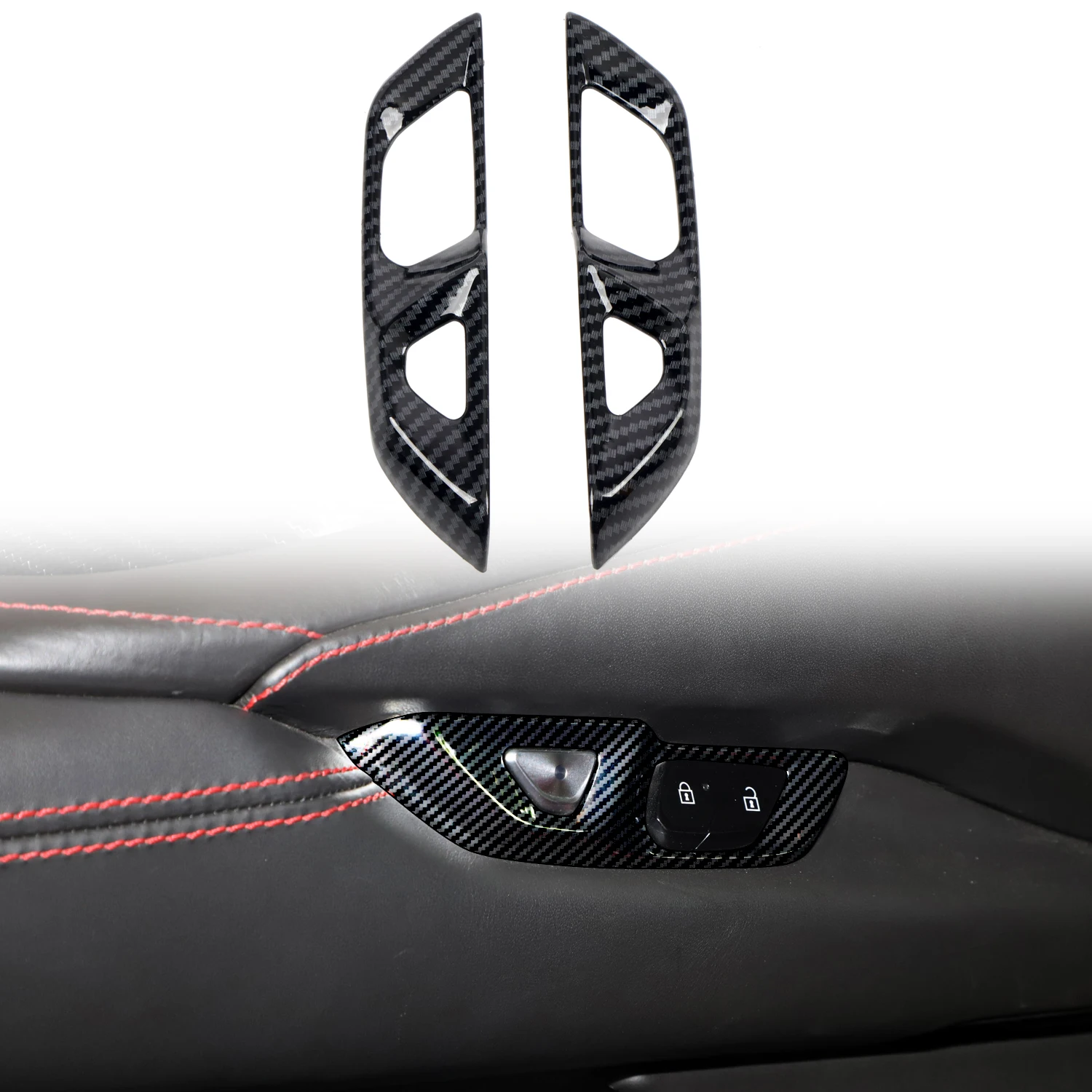 

for Chevrolet Corvette C8 Stingray Z06 2020-2023 Door Lock Button Overlay Carbon Fiber ABS Plastic 2pcs