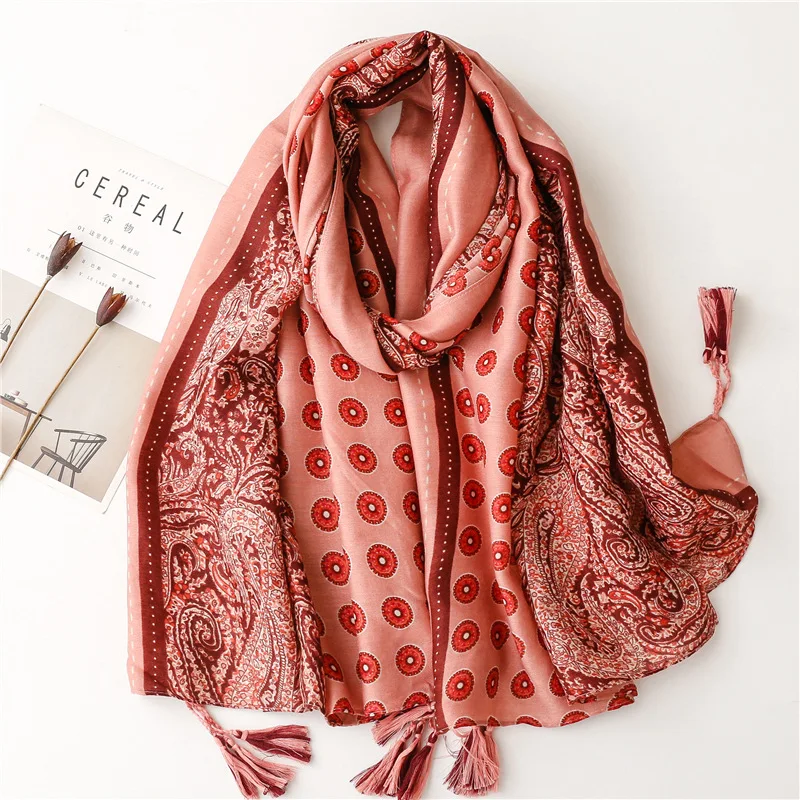 Soft Linen Cotton Scarf Shawls Women Luxury Premium Foulard Femme Long Spotted leopard print Tassel Scarfs Scarves Echarpe printed scarf