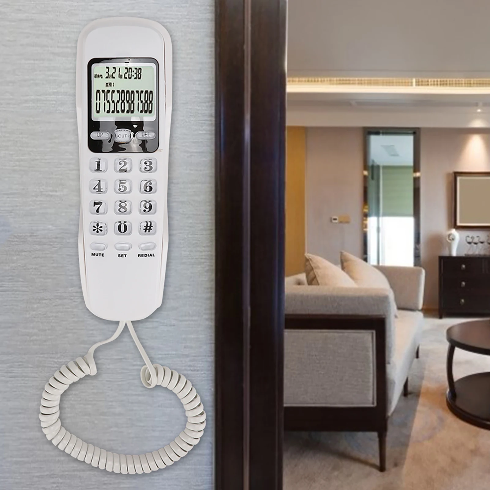 Caller ID Telephone KX-T888CID English White LCD Dispaly Telephone Mini Wall Landline with Dual Caller ID System For Home