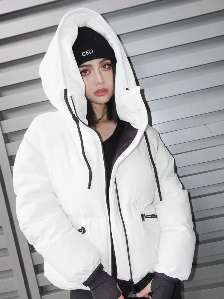 

Black Down Jacket Women Coat Hooded Fashion American Streetwear Y2K Style Duck Down Feather Female Winter Warm Outwear