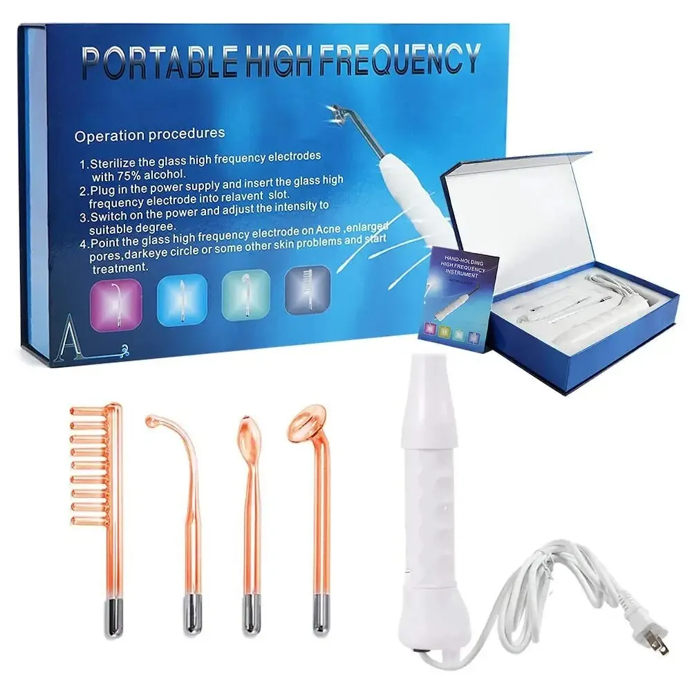 4 In 1 Electrode Wand High Frequency Electrotherapy Glass Tube Beauty Device Acne Spot Remover Facial Anti Wrinkle Skin Care Spa 6
