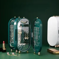 Green Foldable Jewelry Box Storage Organizer with Mirror Plastic Storage Container for Woman Earrings Necklace Desk Storage Rack 1
