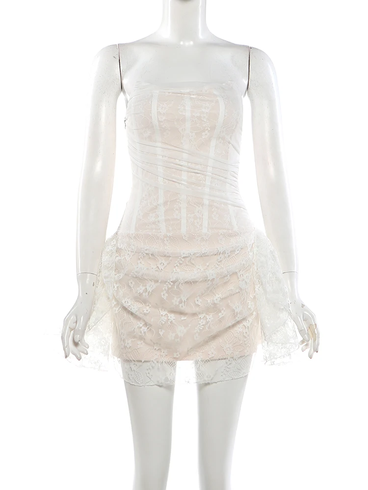 Women Elegant Double Layer Lace Mini Bodycon Party Dress