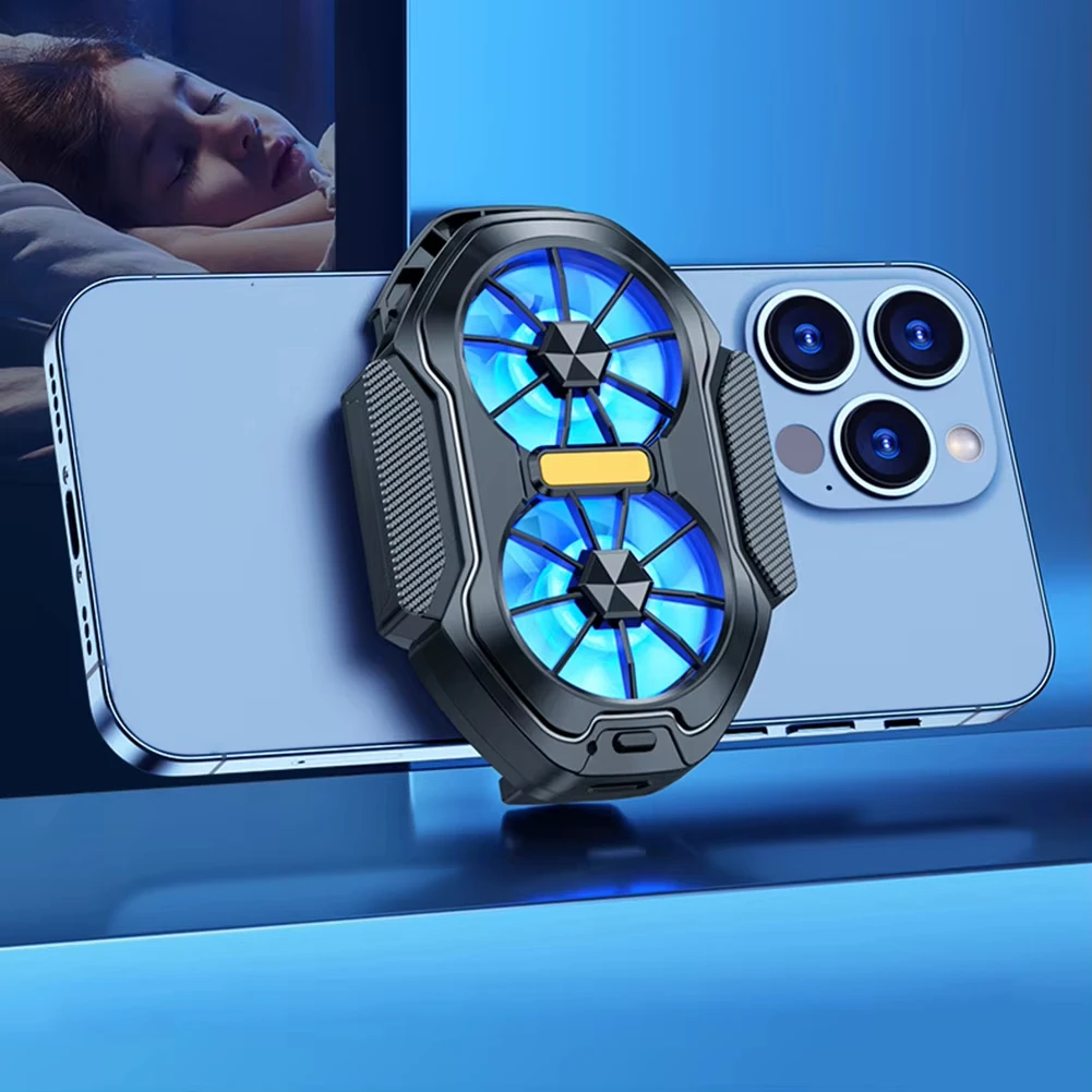 Dual Fan Mobile Phone Radiator Plug-in/Rechargeable Portable Game Heat Sink Air Cooling Type-C for Android IOS PUBG Game Cooler