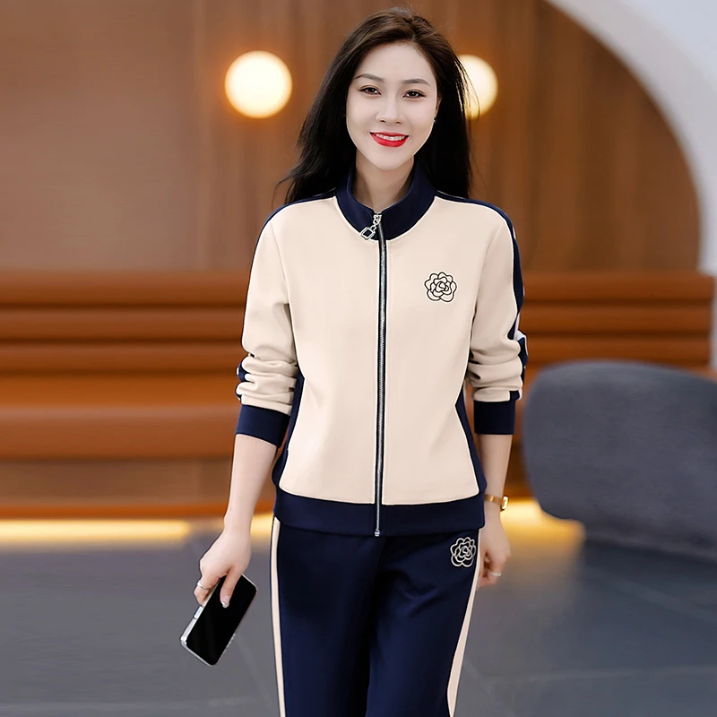

Moeroshe Zip Top Coat and Pants Two Piece Set Women Festival Outfit Slight Strech Spring and Autumn Women Leisure Sports Clothes