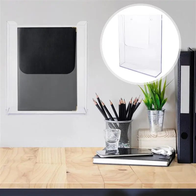 1PC A4 Hanging Acrylic Sign Holder Wall File Organizer Wall Magazine Holder Acrylic Sign Box Pamphlet For