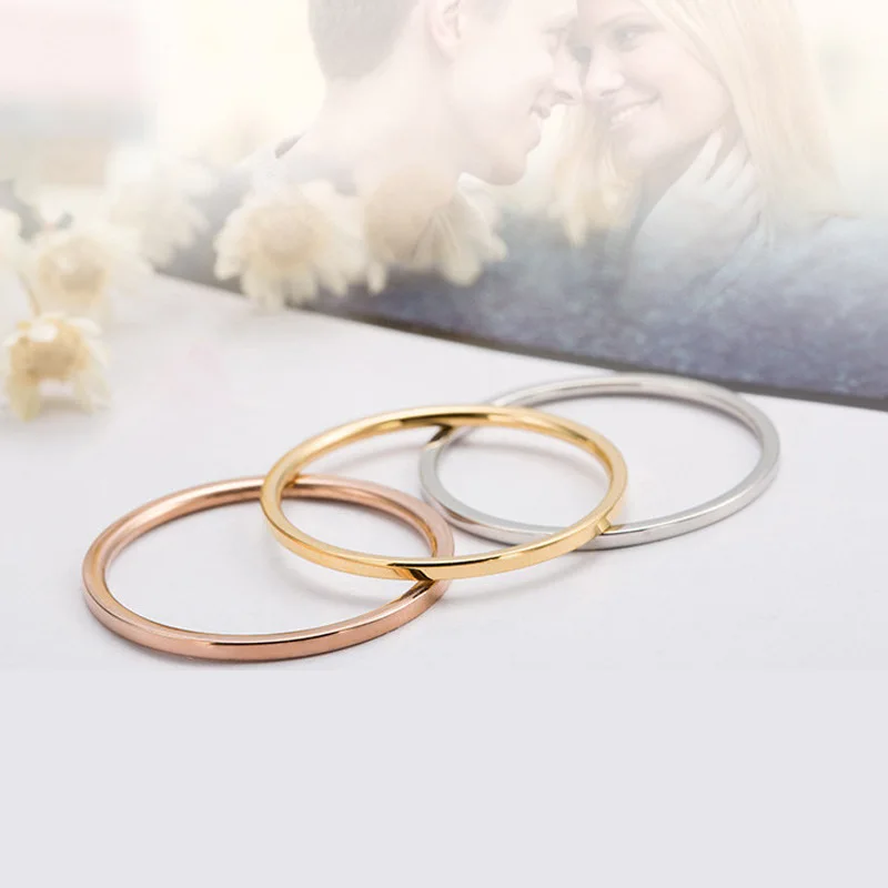 Rings for Women Titanium Steel Rose Gold Color Korean Jewelry Men Simple Wedding Couple Tail Width 1mm Stackable Thin Circle 3