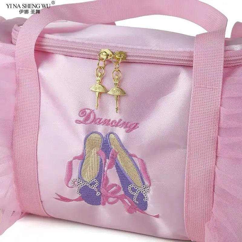 Kids Dance Bag for Girls Ballerina Bag Pink Lace for Ballet Class