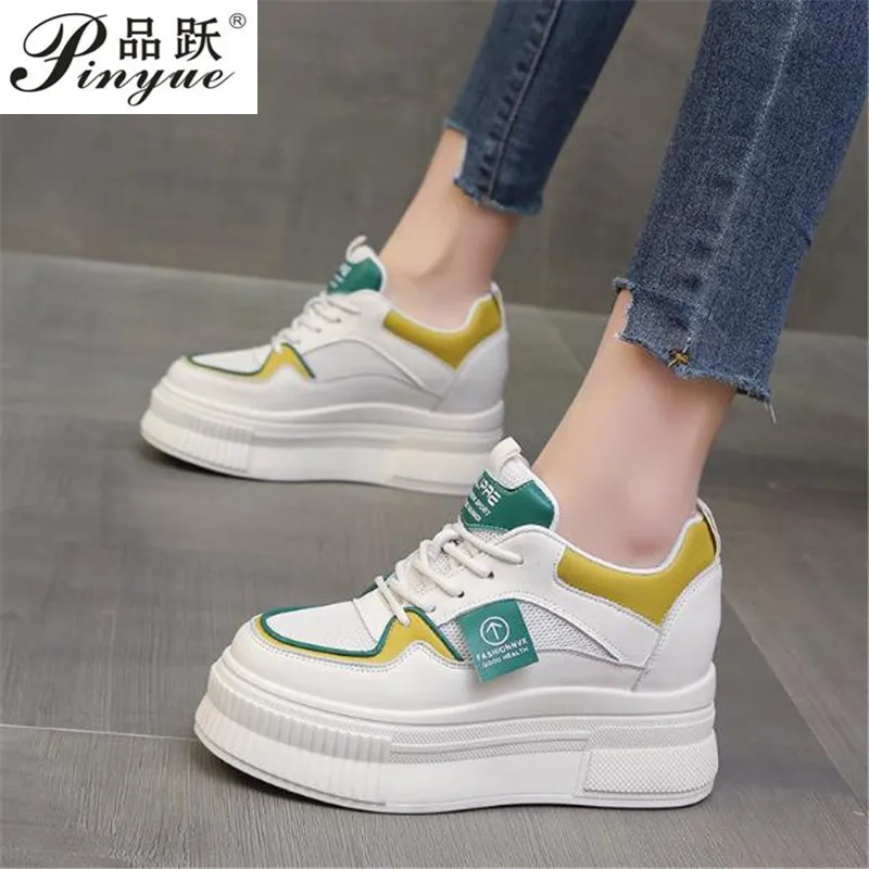 

9cm PU Leather Women Casual Shoes Chunky Sneakers Platform Wedge Hidden Heel Women Leisure Shoes Spring Autumn Vulcanized SHOE