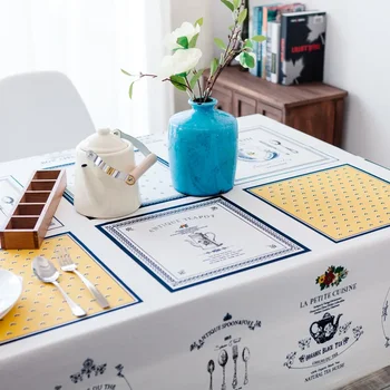 추상 사각형 프린트 패턴 테이블 천 커버, 면 린넨 홈 다이닝 장식, 미국 스타일, 식탁보 세척 가능