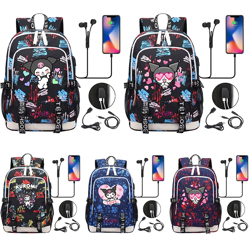 

Fashion Kuromi Multifunction Laptop Backpacks Student USB Charging Backpack Famale Colorful Print Rucksack Travel Bag Mochila