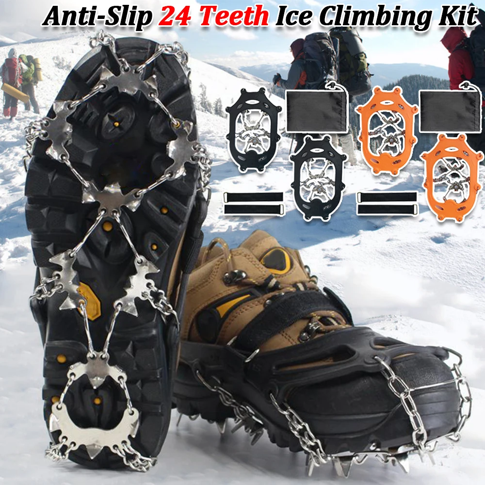 1Pair24TeethCramponMountaineeringSnowAntiskidCramponShoeCoverIceGraspingSkiingClaw