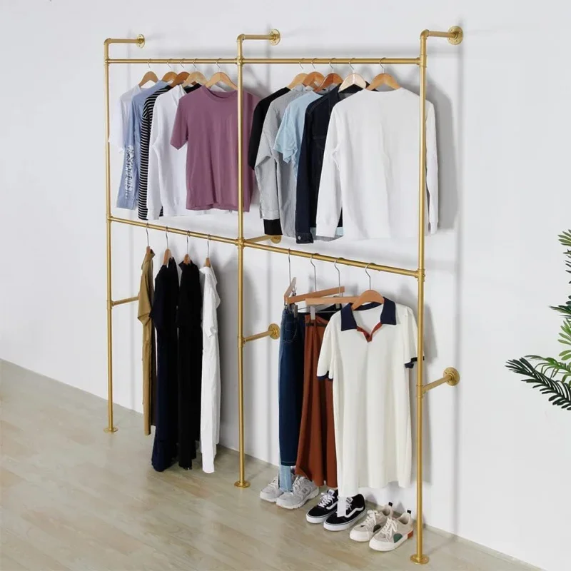 

ZGZR Industrial Pipe Clothes Rack Metal Clothing Store Display Stands Wall Mounted Garment Rack, Heavy Duty Hanging Rod for Clos