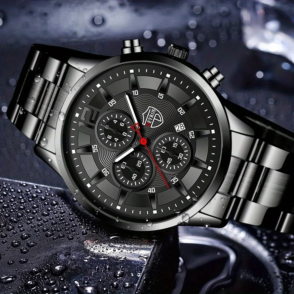 4 قطع من ساعات الكوارتز الكلاسيكية للرجال باللون ا...