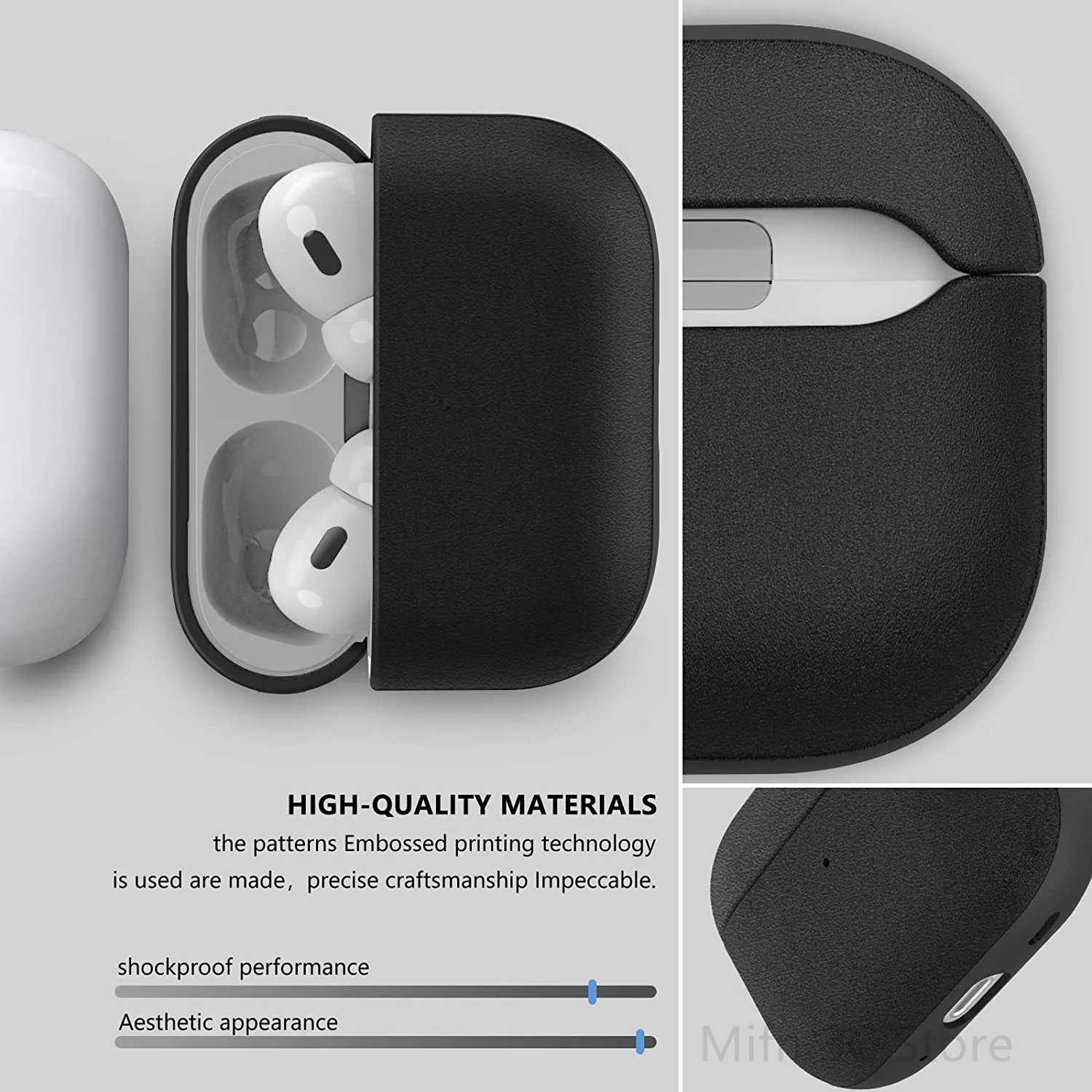 Airpod Embossed Leather Case Black