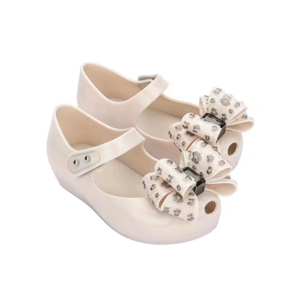 Mini Girl Sandals 2024 Kids Sparkle Bow Summer Shoes for Children Sandals Waterproof Non-slip Beach Sandals Melissa Shoes HMI087 2