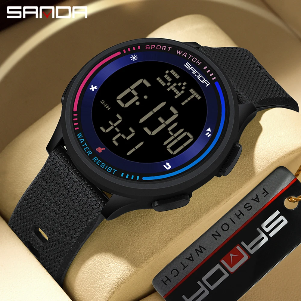 Sanda 6158 New Published Multiple Functions Outdoor Sports Waterproof Digital Movement LED Men Wrist Electronic Alarm Watches