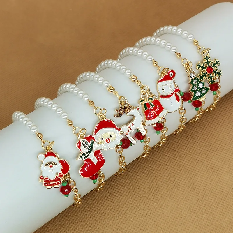 

Christmas Jewelry Alloy Bracelets Santa Claus Elk Snowman Snowflake Bell Xmas Tree Bracelet Noel Gift Merry Christmas Decor