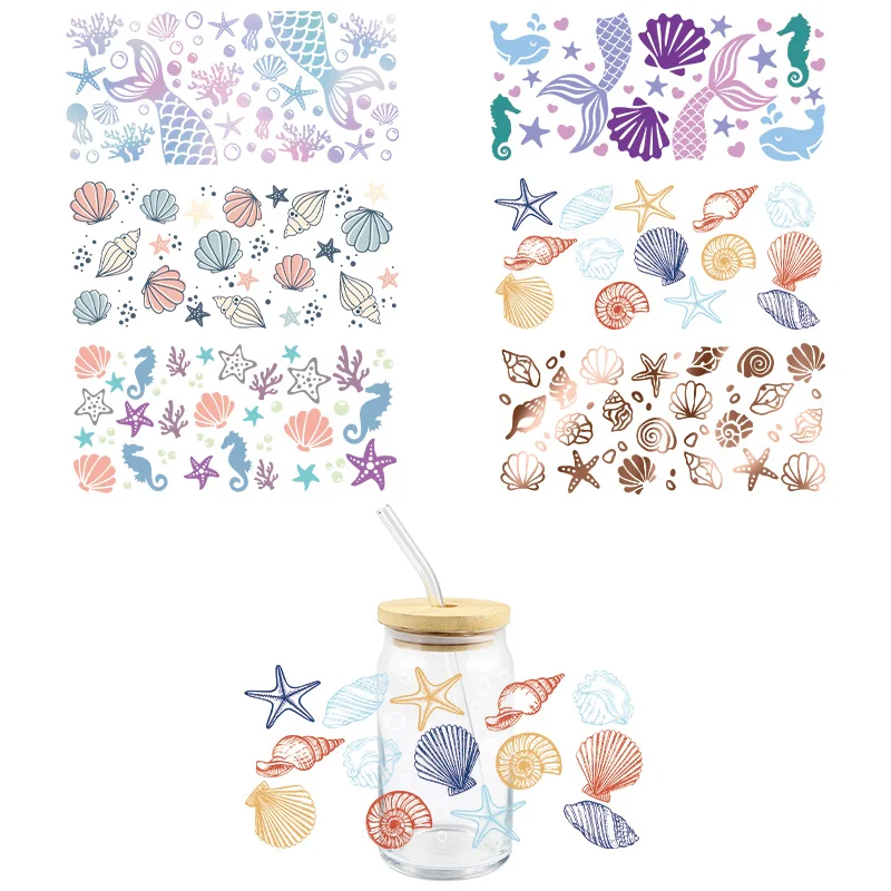Marine Organism UV DTF Wrap Transfer Stickers for 16OZ Glasses Cups Mugs sticker cups,uv dtf wrap transfer