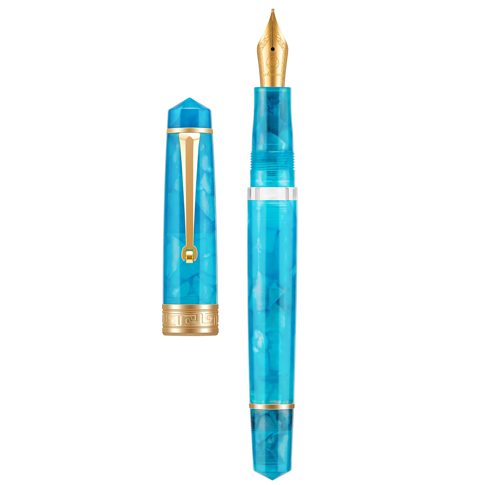 Asvine P20 Piston Fountain Pen EF/F/M Nib, Ice Blue Acrylic Patterns Golden Clip Smooth Writing Office Pen