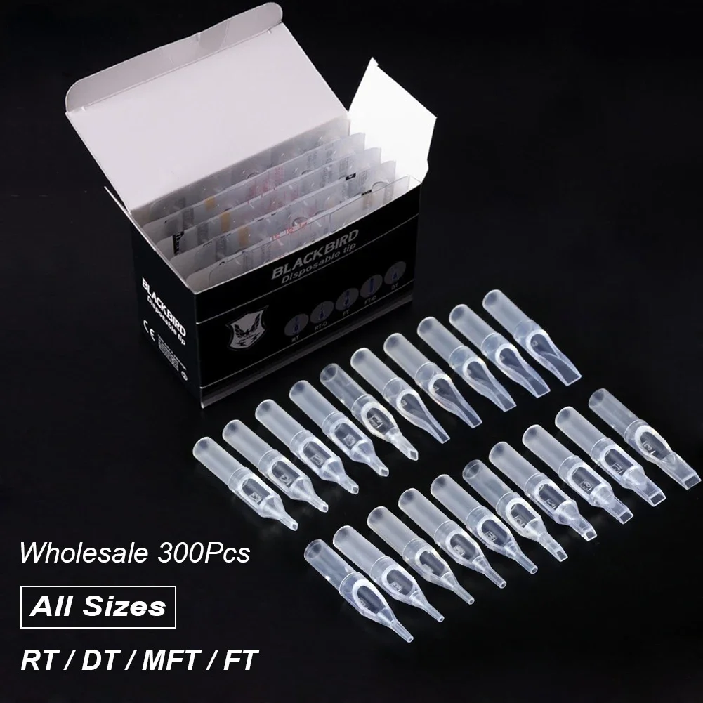 300Pcs All Sizes Disposable Transparent Plastic Tattoo Nozzle Tips Set RT/DT/FT/MFT Needle Tips Machine Accessories