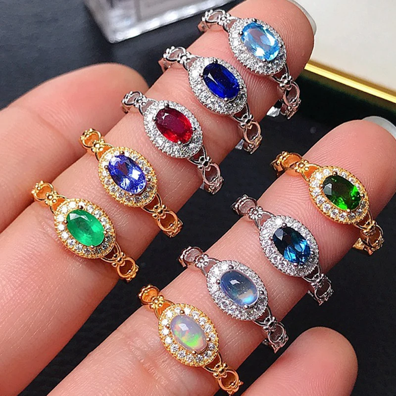 

MeiBaPJ Wholesale Price Natural Emerald/Topaz/Ruby/Tanzanite//Diopside/Sapphair Rings for Women 925 Silver Fine Wedding Jewelry