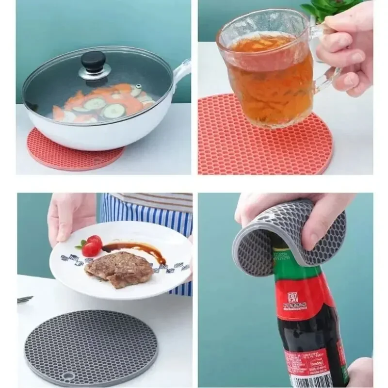 Silicone Placemat Heat Resistant Non Slip Drink Cup Coasters Insulation Kitchen Accessories Pot Holder