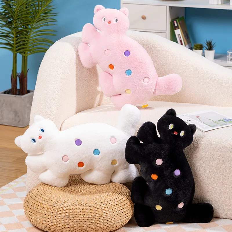 Kawaii Colorful Spots Cat Plushies Toys Lovely Stuffed Animals Fluffly Soft Plush Cats Pillow Cushion Room Decor for Girls Gifts hot internet celebrity lovely cartoon cat pillow stuffed pink black cats plush toys round dot cats soft cushion girl gifts decor