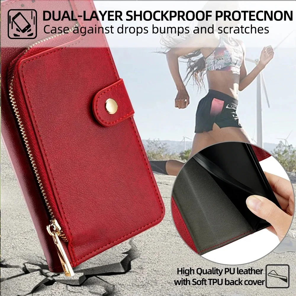 Zipper Flip Wallet Case For Vivo Y17S Y19 Y20i Y20S Y20T 2021 Y21S Y21A Y21T Y21E Y22S Y27S Y30G Y30i Y31 2021 Y31S Stander 4G 5