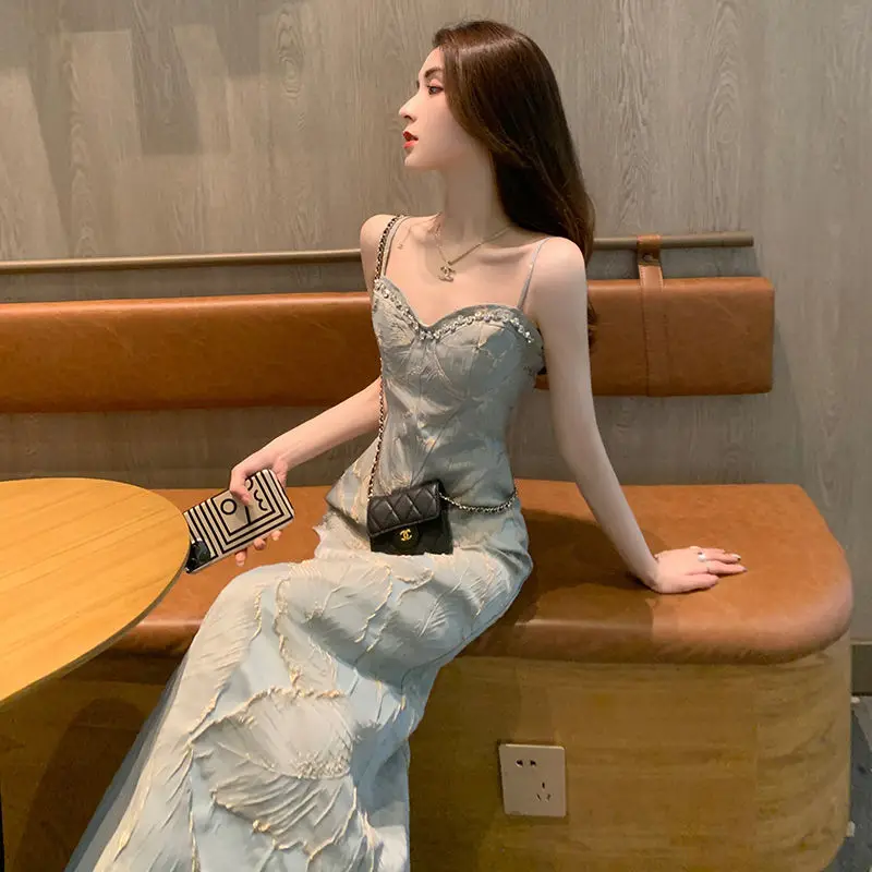 

New Office Lady Summer Long Dress Spaghetti Strap Classic Sexy Elegant Evening Classic Wedding Party Clothes Vestidos Female